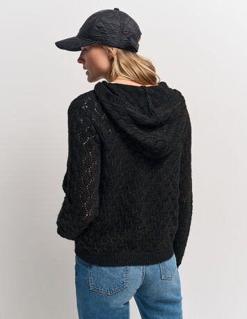 TIGER - Cardigan à capuche noir tricot ajouré lurex-3