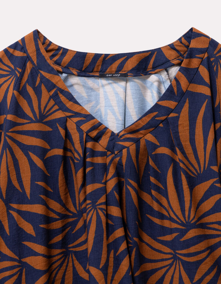 CINDY - Blouse marine imprimé maxi feuilles-4