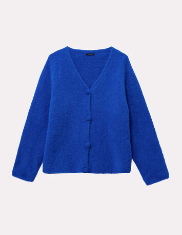 TECK - Cardigan bleu tricot moelleux encolure V-5