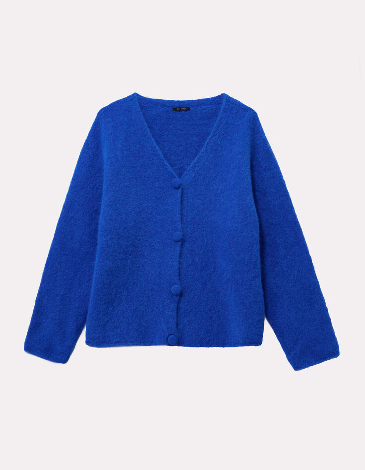 TECK - Cardigan bleu tricot moelleux encolure V-5 TECK - Cardigan bleu tricot moelleux encolure V-5