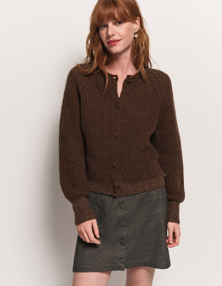 TAHAT - Cardigan marron tricot boutons recouverts-7