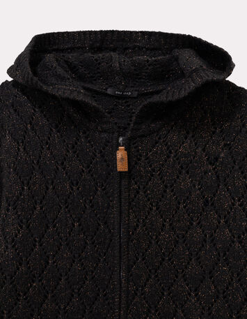 TIGER - Cardigan à capuche noir tricot ajouré lurex-2