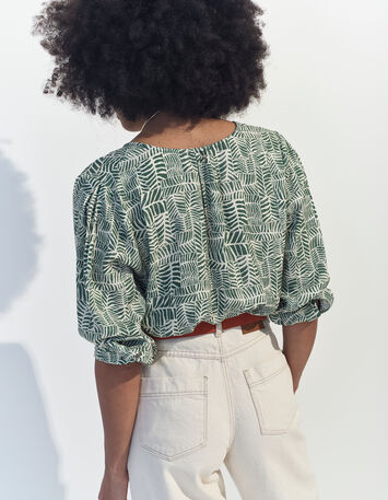 CASSIA - Blouse verte imprimé tropical chic -3