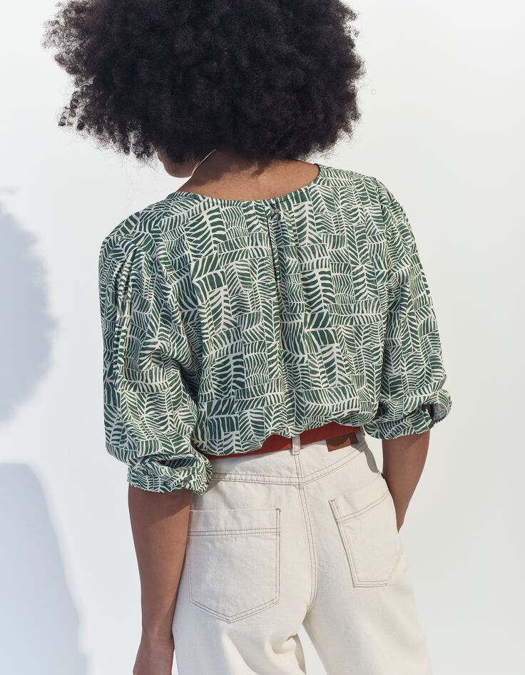 CASSIA - Blouse verte imprimé tropical chic -3