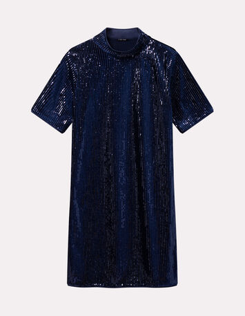 ROZE - Robe marine maille brodée sequins-1