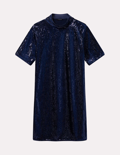 ROZE - Robe marine maille brodée sequins - One Step