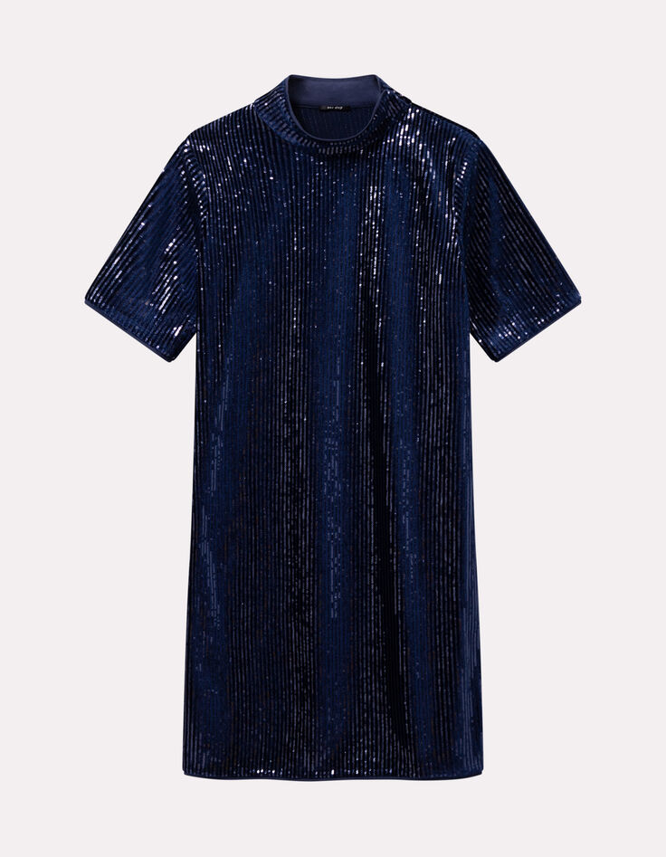 ROZE - Robe marine maille brodée sequins-1