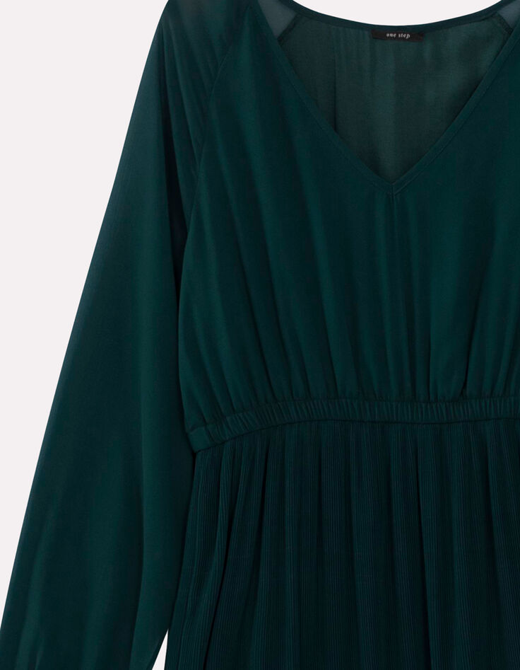 ROWAN - Robe longue vert cèdre plissée en-4