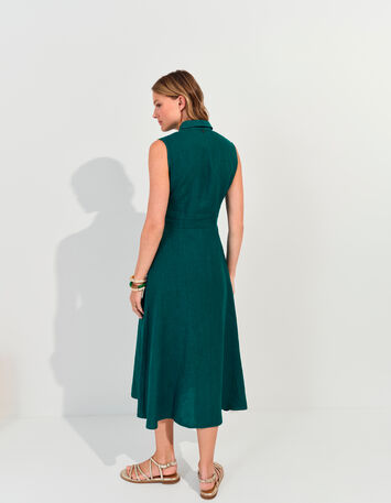 RECIFE - Robe chemise longue verte lin certifié surteint -3
