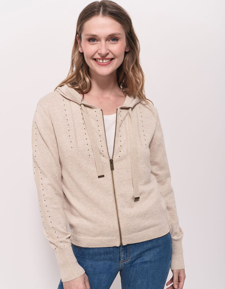 TARA - Cardigan ficelle tricot à capuche et clous-2