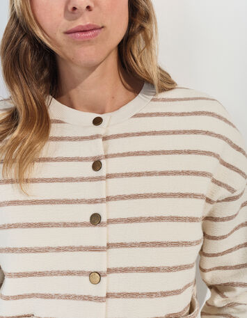 MANNY - Cardigan écru  rayé beige -4