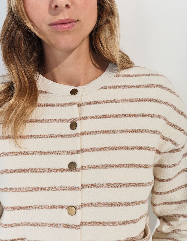 MANNY - Cardigan écru  rayé beige -4