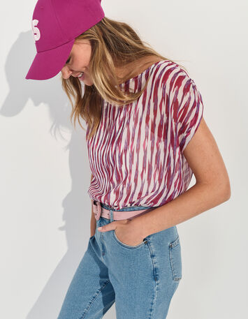CELINA - Top violet polyester recyclé rayures floues-2