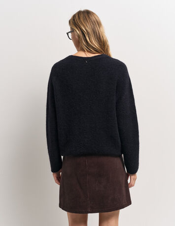 TECK - Cardigan noir tricot moelleux encolure V-3