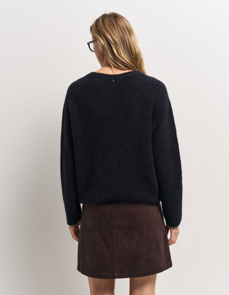 TECK - Cardigan noir tricot moelleux encolure V-3