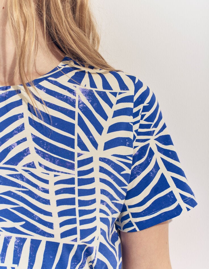 MANARA- T-shirt bleu coton bio imprimé tropic chic-4 MANARA- T-shirt bleu coton bio imprimé tropic chic-4