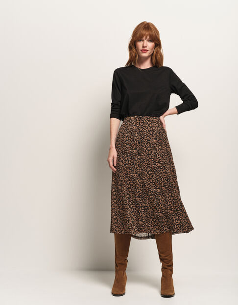JOYAU - Jupe noire polyester recyclé imprimé léopard - One Step