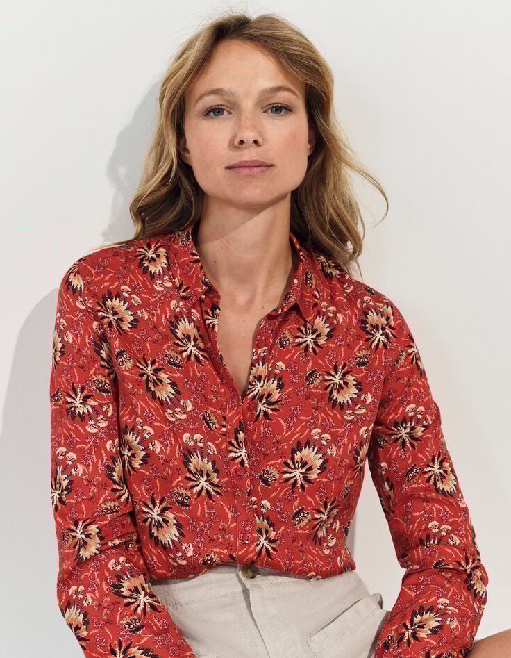 CHRISTA - Chemise orange imprimé floral d'été -1