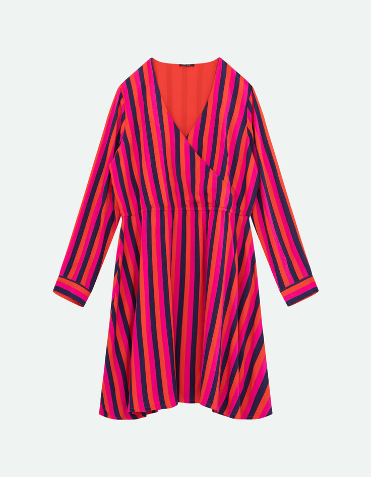 ROSA - Robe cache-cœur capucine à lignes graphiques-5