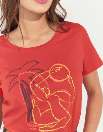 MADIE - T-shirt orange coton bio visuel danseuse arty -3