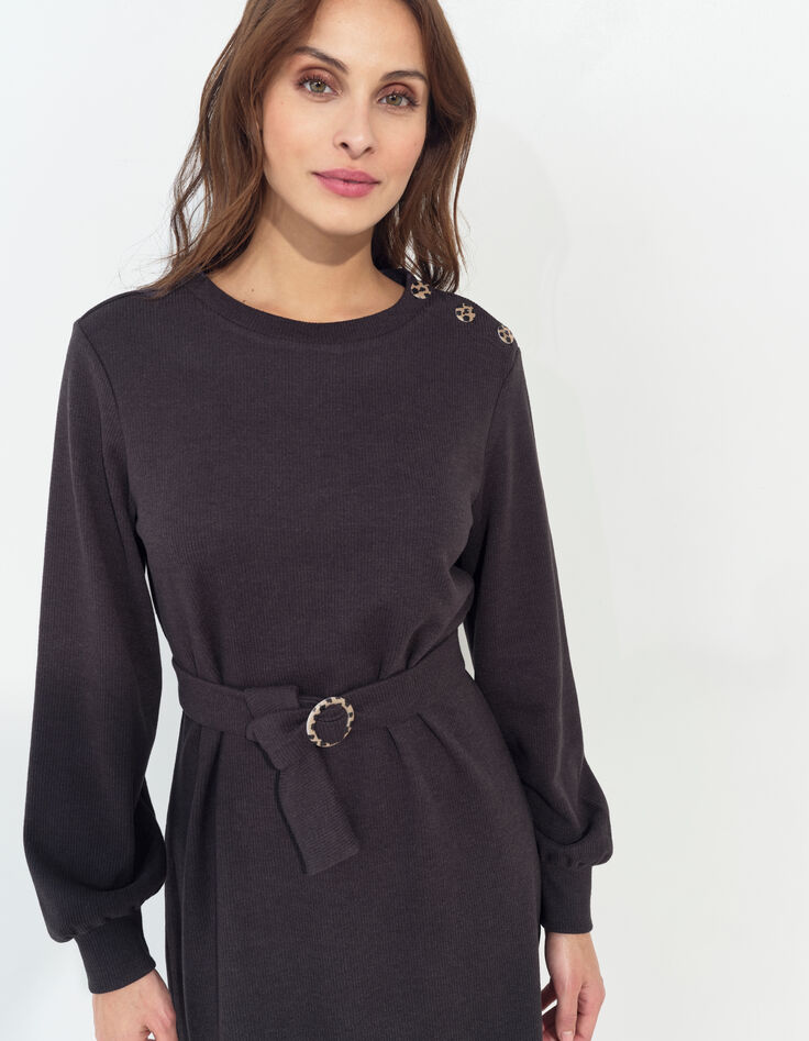 RAVENA - Robe sweat gris foncé maille côtelée -2