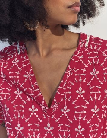 REKO - Robe rose coton bio broderies all-over -3