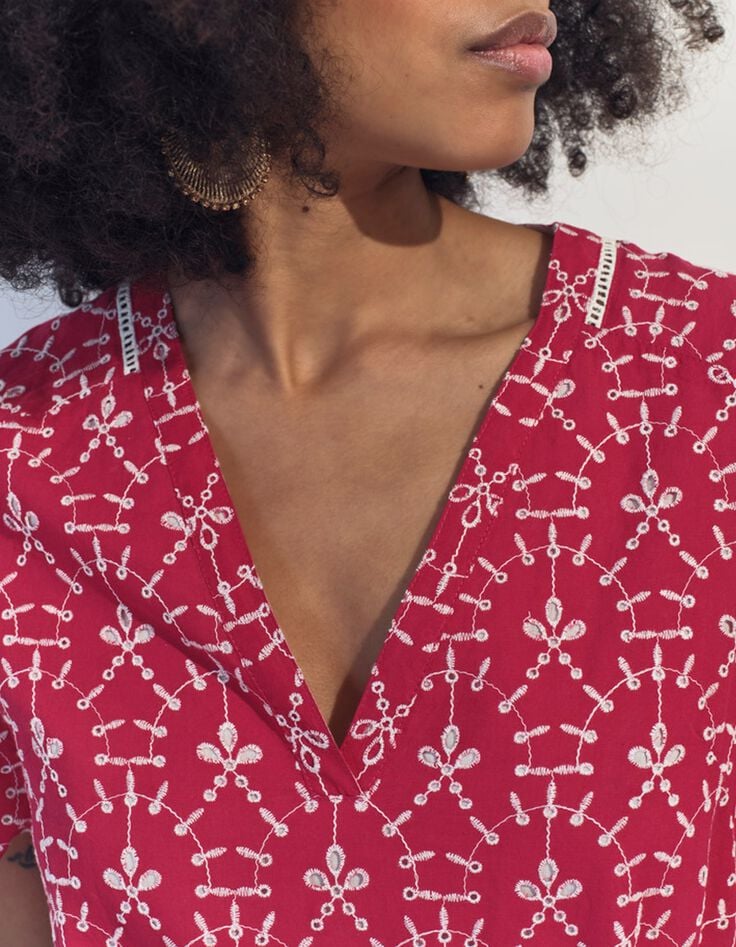 REKO - Robe rose coton bio broderies all-over -3