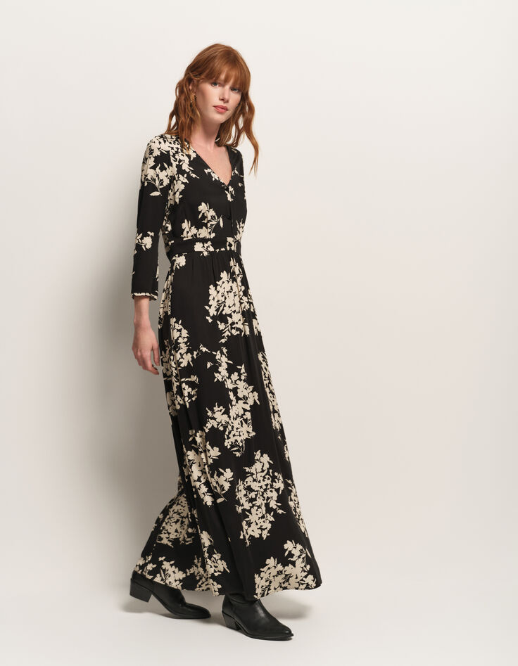ROCCIA - Robe longue noire imprimé feuillage d'hiver-6 ROCCIA - Robe longue noire imprimé feuillage d'hiver-6