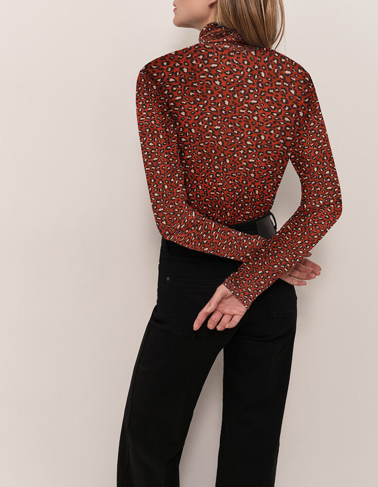 MADLY - T-shirt &agrave; col roul&eacute; rouge &agrave; imprim&eacute; safari-3