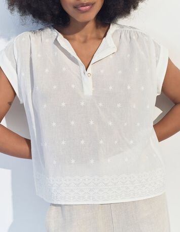 CONOR - Top blanc upcycl&eacute; broderies &eacute;toiles -2