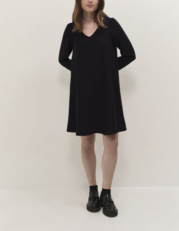 RIOMI  - Robe noire fluide forme &eacute;vas&eacute;e-3