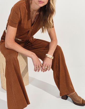 PRIDE - Pantalon marron maille iris&eacute;e -5