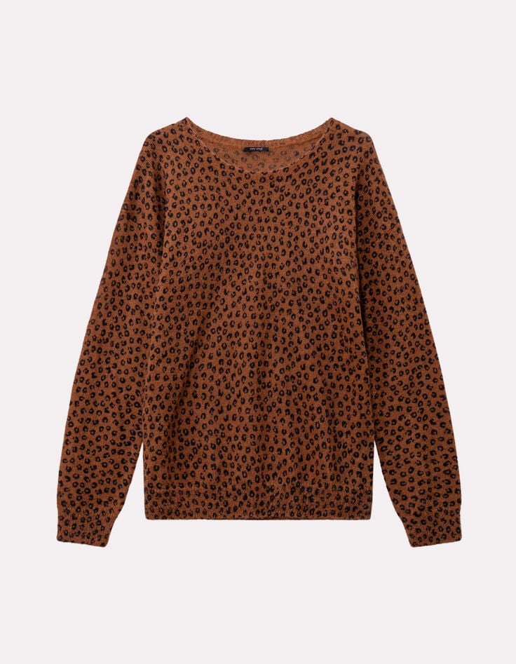 TANAGA - Pull camel tricot motif néo-fauve-1 TANAGA - Pull camel tricot motif néo-fauve-1
