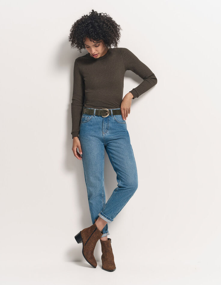 MALENE - T-shirt kaki maille côtelée lurex-2