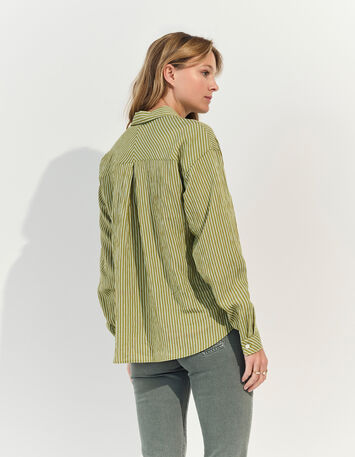 CELESTE - Chemise verte à motif fines rayures-3
