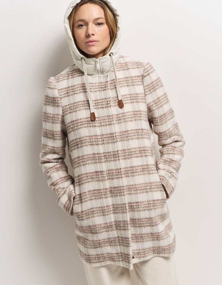 DATCHA - Manteau 2-en-1 beige motif carreaux et doudoune-6 DATCHA - Manteau 2-en-1 beige motif carreaux et doudoune-6