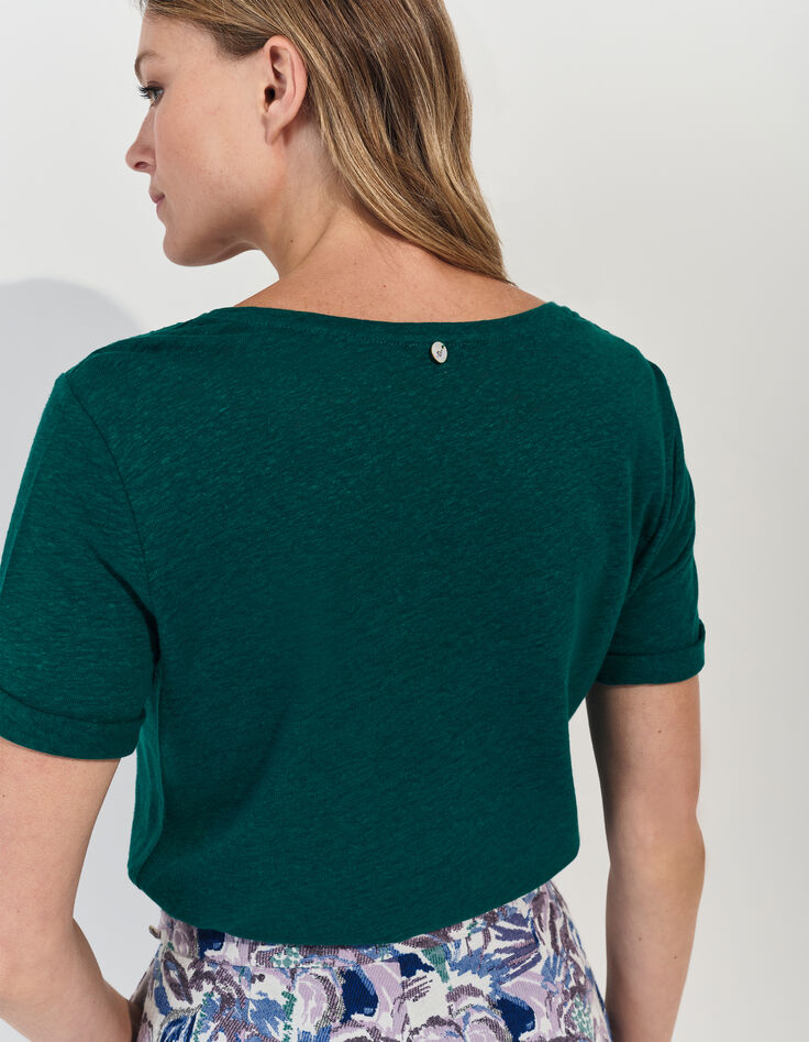 MARINGA - T-shirt vert détails dentelle -3