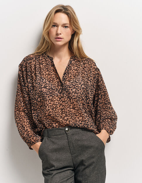 CHYNA - Blouse noire polyester recyclé imprimé léopard - One Step