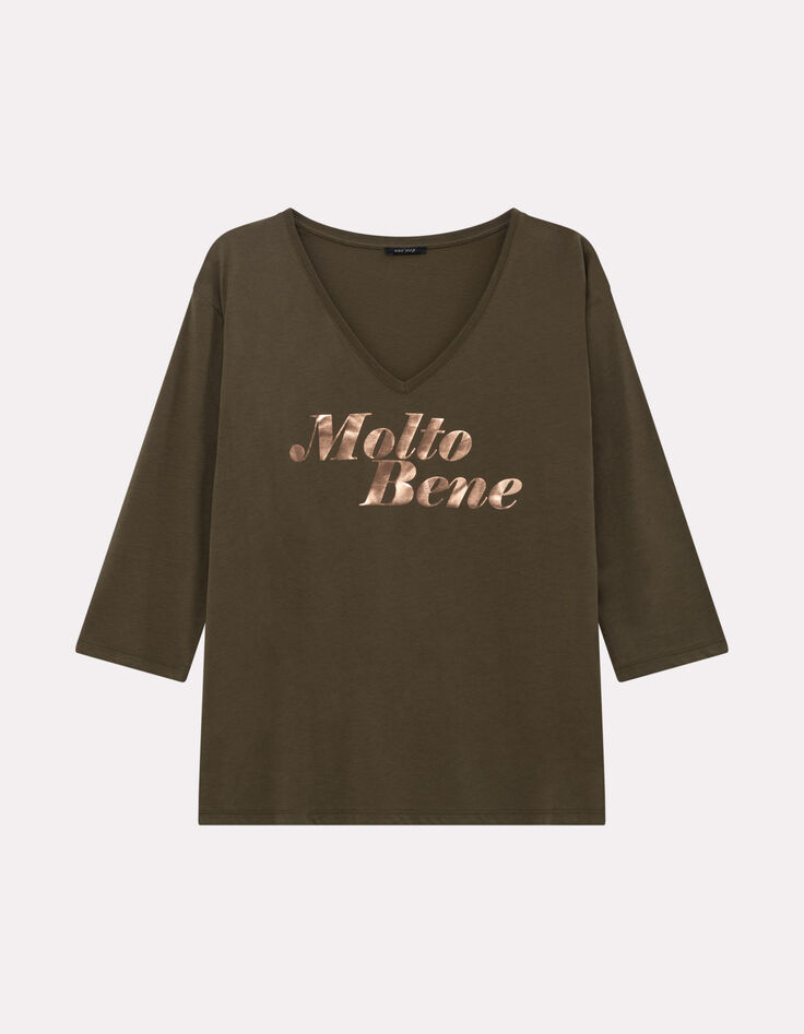 MEZZO - T-shirt kaki message métallisé-5