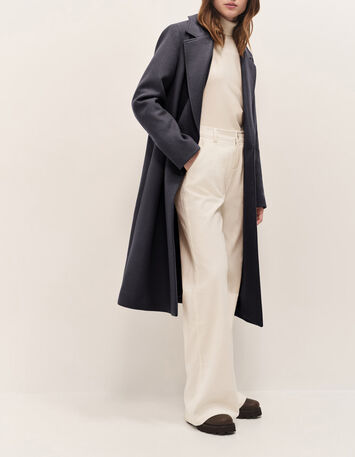 DIMITRI - Manteau long gris anthracite large col tailleur-3