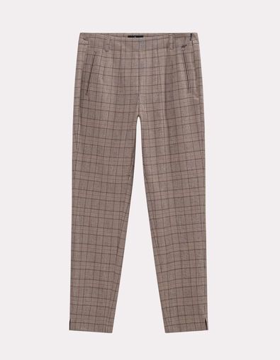 PETUNIA - Pantalon cigarette beige motif prince-de-galles - One Step