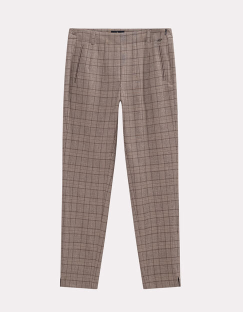 PETUNIA - Pantalon cigarette beige motif prince-de-galles - One Step