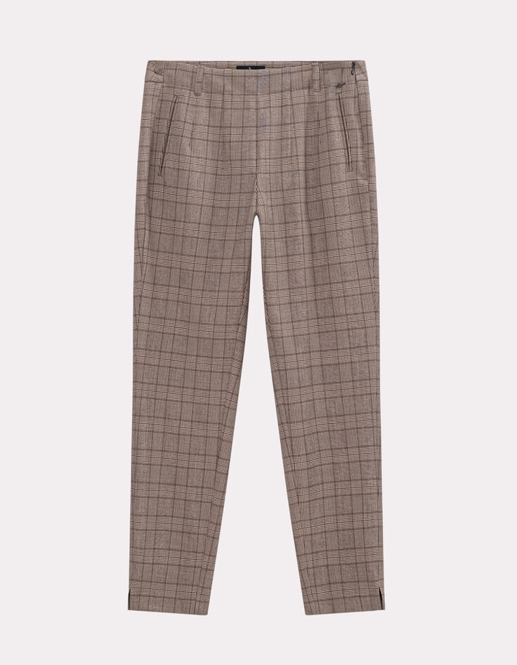 PETUNIA - Pantalon cigarette beige motif prince-de-galles-1