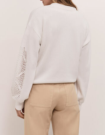 TWIST - Cardigan &eacute;cru tricot coton points ajour&eacute;s-3