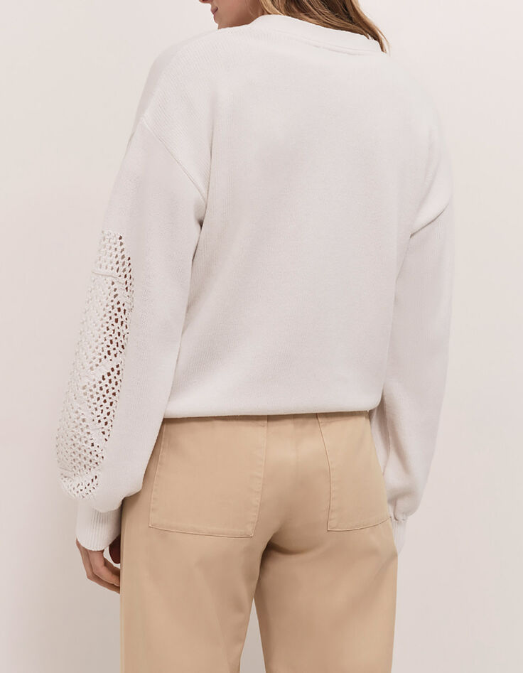 TWIST - Cardigan &eacute;cru tricot coton points ajour&eacute;s-3