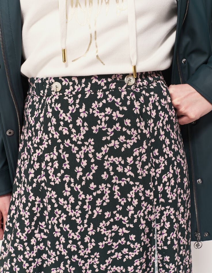 JACA - Jupe midi verte imprimé minimaliste floral-4