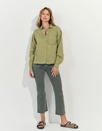 CELESTE - Chemise verte à motif fines rayures-5