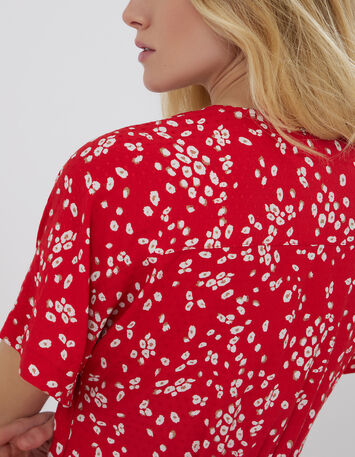 RAVEN - Robe cerise à imprimé fleurs abstraites-5