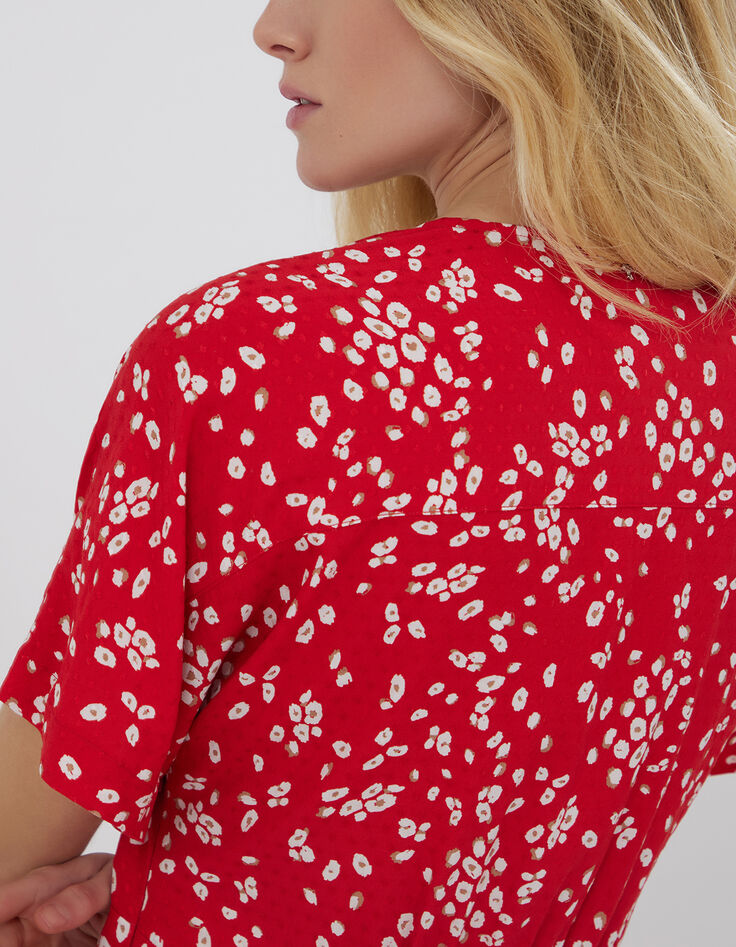 RAVEN - Robe cerise à imprimé fleurs abstraites-5
