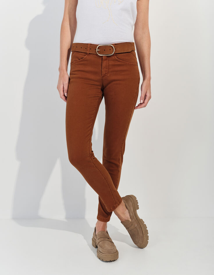 LE INDI - Jean slim marron effet push up 7/8ème -1